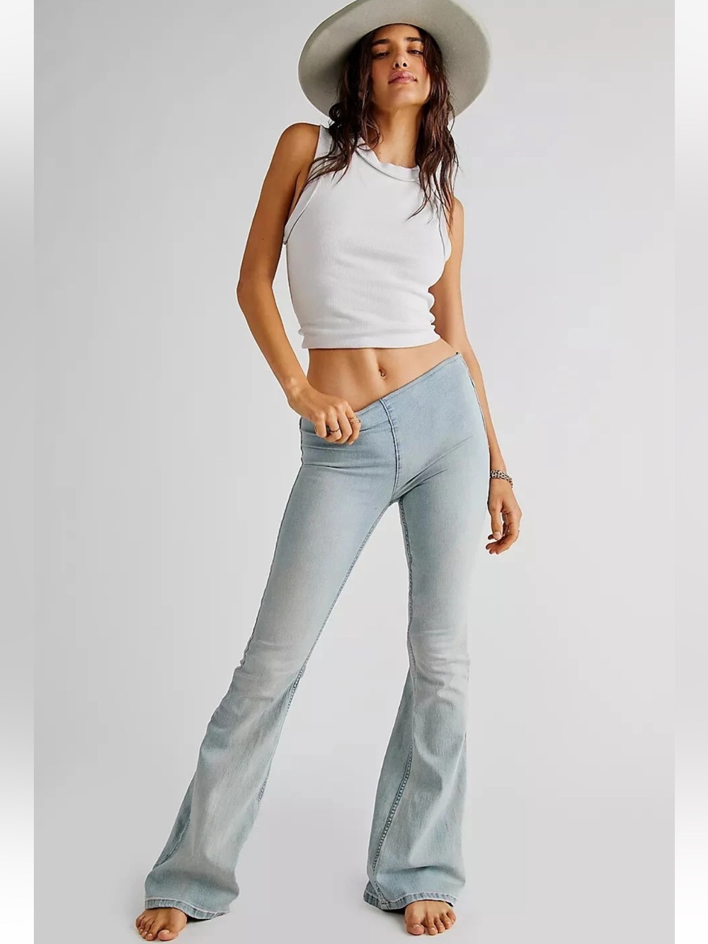 Free People We The Free Penny Pull-On Flare Jeans Glass Sky Blue Size 32